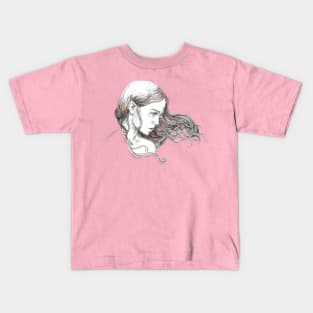 Windblown Hair_Line drawing. Kids T-Shirt